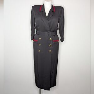 Vintage Studio I Black Red Belted Pencil Dress 14/16